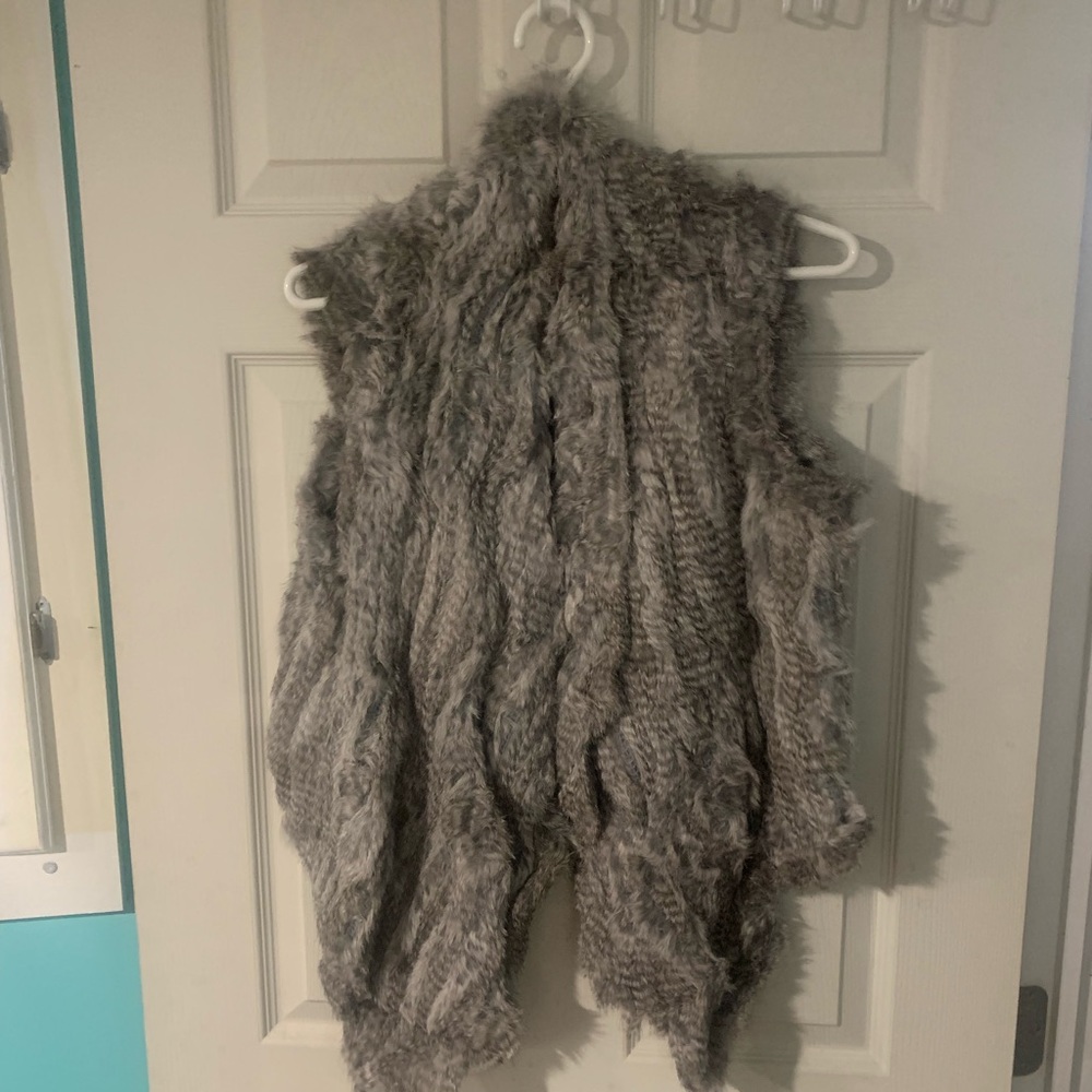 Vintage Rabbit knitted Fur Vest  - salt & pepper color mix